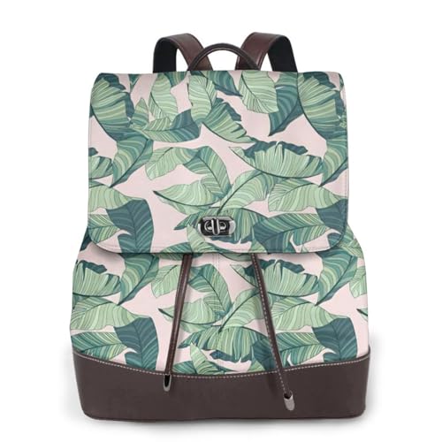 Sac à dos en cuir avec feuilles de palmier vert imprimé rouge pour femme chic