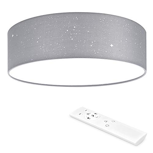Navaris LED Deckenleuchte 40cm - Dimmbar Farbtemperaturwechsel Fernbedienung - 22W Stoff Hellgrau Sternenhimmel - Wohnzimmer Lampe Schlafzimmer Deckenlampe Kinderzimmer Lampe Decke