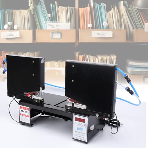 Grapadora neumática de doble cabeza, máquina de encuadernación automática eléctrica, capacidad de 100 mm, tiempo y velocidad de uñas ajustables, ranura emergente, para encuadernación de oficina