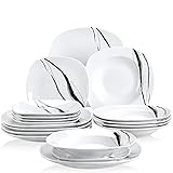 STILVOLL - Das 18-teilige Geschirr-Set in weißer Grundfarbe mit schönen Dekor, deckt ihren Tisch stilvoll und für jede Gelegenheit passend ein