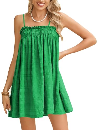 Image of MakeMeChic Women's Babydoll Dress Sleeveless Swing Shirred Mini Dresses | Beach, Summer, Sundress, Ruffle, Casual Dress, Flowy Dress