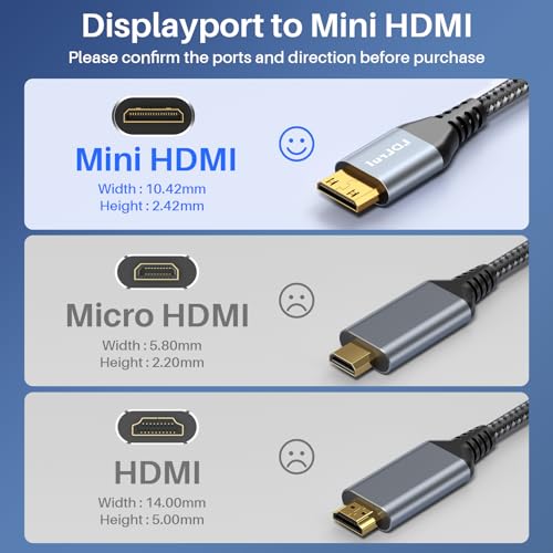Image of LDLrui DisplayPort to Mini HDMI Cable 5FT,UHD 3840P /4K@60Hz DP to Mini HDMI Uni-Directional Cord (Nylon - Bend Resistant) for Desktop, Laptop, Portable Monitor,AMD, NVIDIA, ARZOPA, Projector,Mini PC