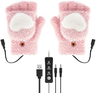 Aceshop USB Heated Gloves for Women, 3 Adjustable Temperatures Electric Heated Gloves Knitted Wool USB Hand Warmer Gloves for Typing Washable Mitten Winter Hands Warm Laptop Gloves Gift for Women