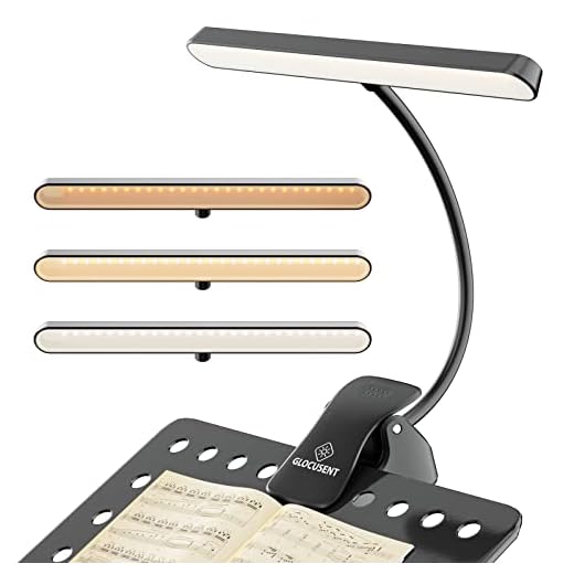 Glocusent 57 LED Lampara Partituras, Lampara Piano para el Cuidado de los Ojos, 3 Colores y 5 Brillo, Recargable por USB C, hasta 140 Hrs, Para el Piano, Partituras, Guitarra