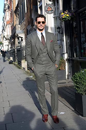 Tweed Suits for Men 3 Piece Herringbone Tweed Suits Slim Fit Double Breasted Blazer Jacket Tuxedos Costume Wedding Prom3