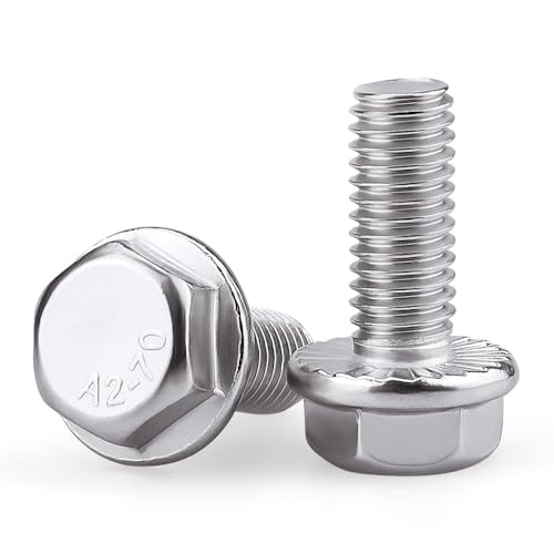 Image of M8-1.25 x 25mm Hex Flange Bolt (1 inch Thread Length), DIN6921, Serrated Locking Flange, 304 Stainless Steel, UNC Full Thread, 15-Pack