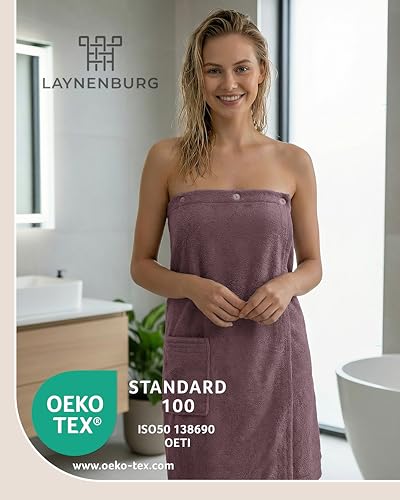 LAYNENBURG Premium Saunakilt Damen mit Knopfverschluss - 100% Baumwolle – Öko-Tex 100 - Frauen Saunatuch - Frottee Sauna-Handtuch, Kilt mit Gummizug für Wellness, Spa & Sauna(S-L rosetaupe)