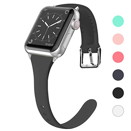 Lwsengme Compatible for Apple Watch Band 38MM 40MM 42MM 44MM, Silicone Slim Women iWatch Bands Wristband Compatible for Apple Watch Series 4 3 2 1 (Black, 38MM/40MM)