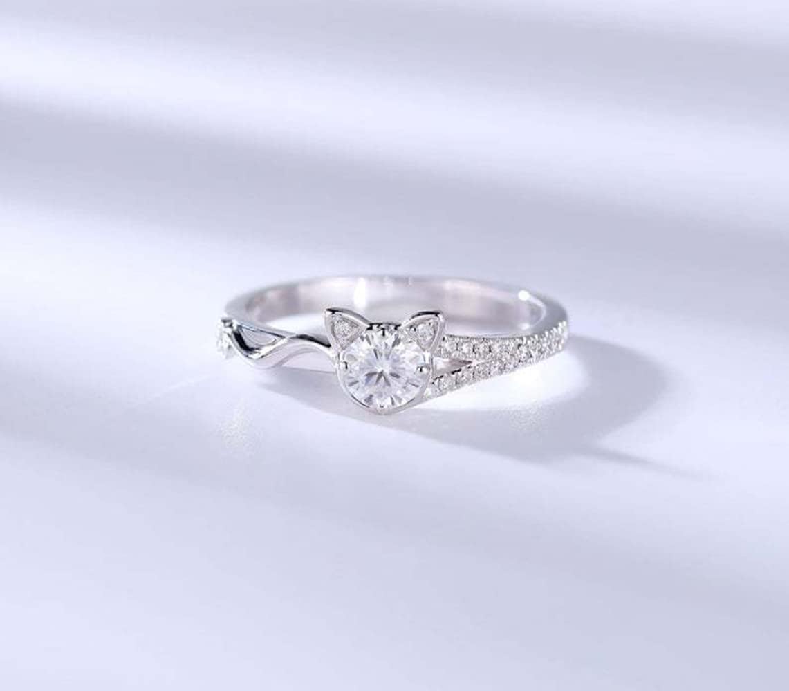 WDIYIEETN Cute Cat Ring 925 Sterling Silver Shiny Full CZ Crystal Diamond Promise Ring (7) - Image 4
