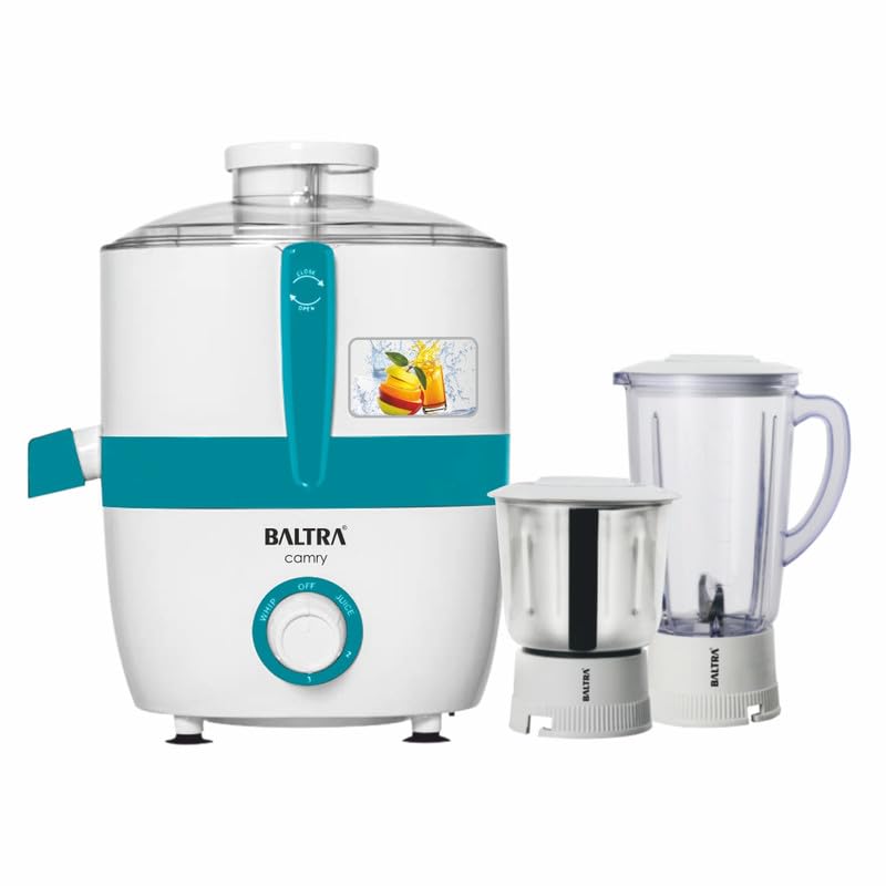 Image of BALTRA Camry 500 Watt Juicer Mixer Grinder for Fruits | Includes 2 Multipurpose Jars (Large & Small) | 3 Speed Control | Durable Stainless Steel Blades | Large Pulp Container | 2-Year Warranty