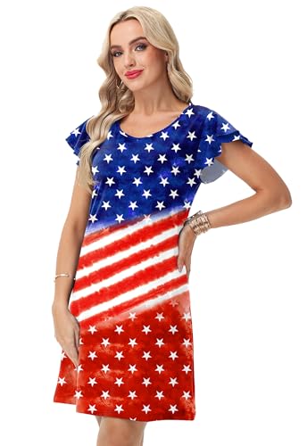Image of AOBUTE Womens 4th of July Dress American Flag Party Dresses USA Parade Mini Dress