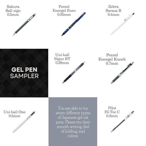 Set de 7 bolígrafos de gel japoneses tinta negra miniatura 2