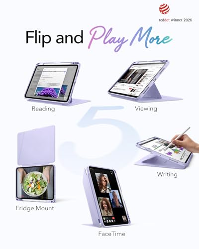 Image of ESR for iPad Air 11 Inch Case M4 /M3 /M2 (2026 /2025 /2024), iPad Air 5th /4th Gen Case (2022 /2020), Vertical Stand Cover with Pencil Holder, Ultra-Stable Cover, Multi Stand Angles, Flip Series, Purple