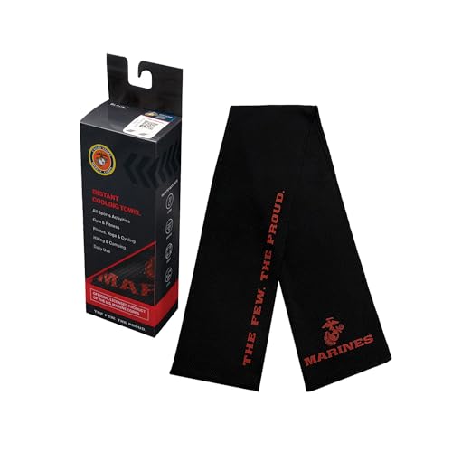 JM Warriors Cooling Towel for Sports, Fitness, Yoga, Workout, Golf, Hiking, Running, Training, Military, Pickleball, Marines (Black)