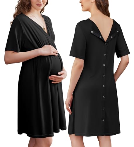Ekouaer Labor and Delivery Gown for Hospital Short Sleeve Maternity Nursing Nightgown with Button...