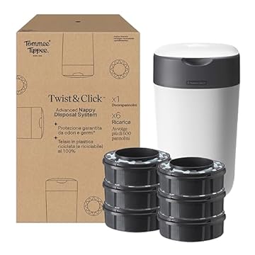 Tommee Tippee Starter set Mangiapannolini Twist & Click con 6 Ricariche con Pellicola Antibatterica Multistrato, Bianco (la confezione può variare)