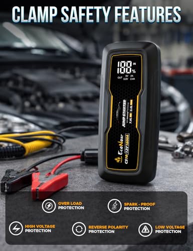 Image of EcoNour Battery Jumper Starter Portable 1600A Peak Up to 7L Gas & 5L Diesel Engines 12V Lithium Jump Box with Jumper Cables, USB Charger, LCD Display, LED Flashlight - for Cars, SUVs, Trucks
