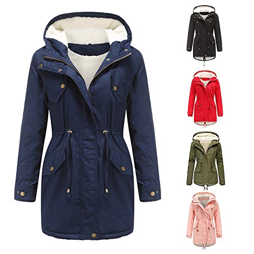 OutTop Quilted Winter Coats for Women Thickened Warm Fleece Lined Faux Fur Hood Full-Zipper Down Jacket Parka Outwear (Blue, S)