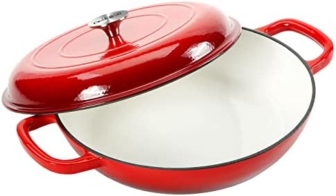 Cast Iron Casserole Braiser, 3.8 Quart Enameled Cast Iron Dutch Oven Pan with Lid, Heavy Duty and Dual Handles Skillet, Oven-Safe Porcelain Surface Casserole Dish - Thumbnail 2