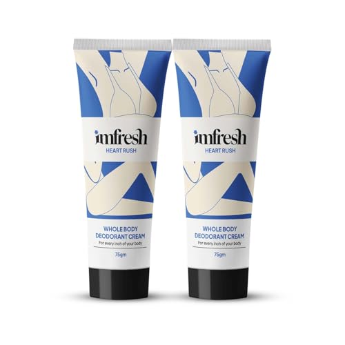 Image of imfresh Heartrush Deodorant Cream For Whole body (Pack of 2) | Long Lasting Odour Control | Helps in brightening underarms | No Aluminium /Parabens 75gm each | As Seen on Shark Tank