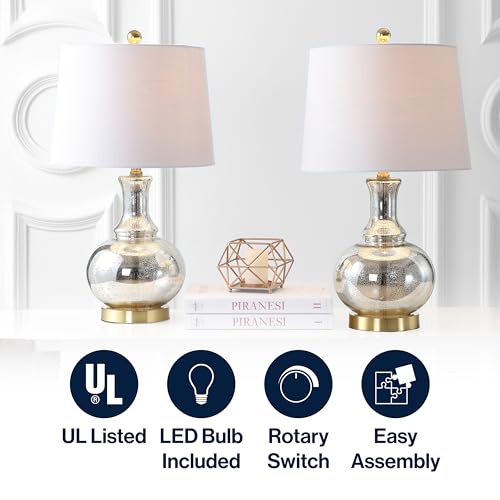JONATHAN Y JYL1068A-SET2 Set of 2 Table Lamps Lavelle 25" Glass LED Table Lamp Contemporary Transitional Bedside Desk Nightstand Lamp for Bedroom Living Room Office College Bookcase, Mercury Silver - Image 4