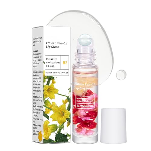 Flower Lipgloss Aufrollen, Farblos Lip Oil Durchsichtig, Wassermelone Moisturizing Lippenöl, Feuchtigkeitsspendend Jelly Lip Gloss für Langanhaltend Pflegende Lippen, Juicy Fruity Lip Glow Oil