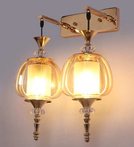 Image of Serenique Twin Pendant Wall Light | Elegant Double Glass Wall Lamp for Living Room & Hallway | 3 Years Warranty | Free Bulb
