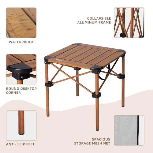Lightweight Aluminum Folding Square Table, Roll Up Top Portable Camping Table, Small Folding Table Metal for Beach, Picnic, Backyards, Tent (Woodgrain, 15.8 x 15.8 x 15.8in) - Image 6