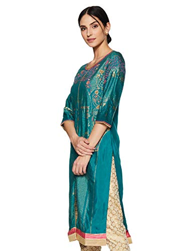 Kurta droite vert ajusté XS pour un vêtement fluide sans volume - 3