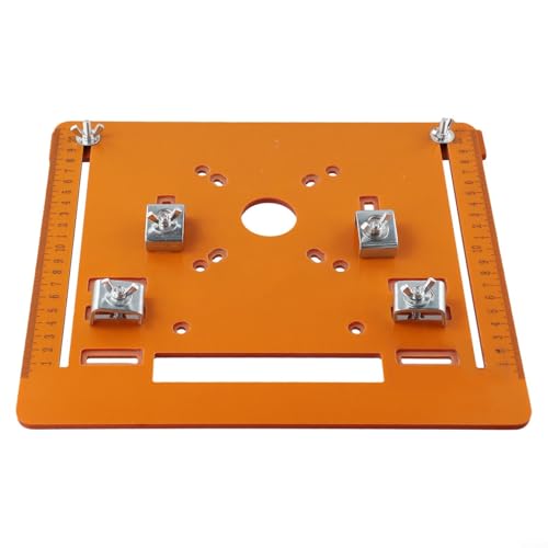 Yuanpgky Base de sierra de placa guía ajustable para carpintería, placa inferior de acero con escala, compatible con motor de 19 cm x 17 cm, accesorio grande de 25 x 28 cm para recortadora grande (25