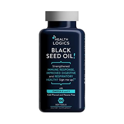 Health Logics Black Seed Oil, Cold Pressed, Rich Source of Omega 6 & 9 Essential Fatty Acids, from Nigella Sativa (100 Soft Gel Capsules) Cover