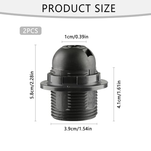 2pcs E27 Edison Screw Socket,Black Full Thread Lamp Holder,Light Bulb Pendant Socke for Pendant Lights,Table Light Fitting - Image 3