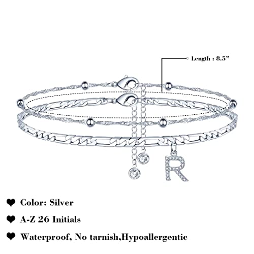 Image of Ursteel Ankle Bracelets for Women, 14K Gold Plated Dainty Layered Chain CZ Initial Anklets Summer Jewelry Gifts for Women