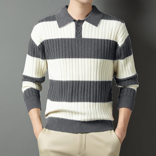 Striped Sweaters for Men Long Sleeve Slim Fit Lapel Ribbed Sweaters Casual Warm Basic Sweater for Fall and Winter2