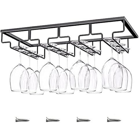Bssowe Weinglashalter Gläserhalter, Hängender Weinglashalter, Schwarz Weinglashalter, Stemware Racks, Schrank Weinglashalter, Vierfach schwarz, für Familie Restaurant Hotel bar(40 x 22,5 x 6 cm) Cover