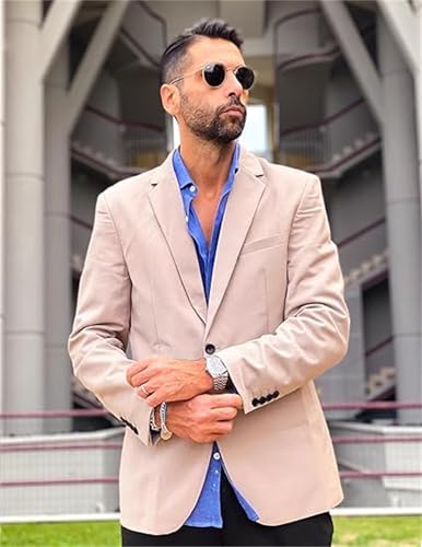 FLwuhui Mens Two Buttons Blazer Casual Lapel Collar Linen Jacket with Pockets Casual Sport Coat Slim Fit Lightweight Blazers3