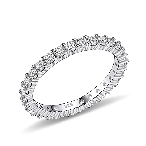 Gem's Beauty 3mm 14K Gold plated Wedding Band 925 Sterling Silver Moissanite Eternity Wedding Bands Stackable Engagement Rings Bridal Ring (Size 5-10)