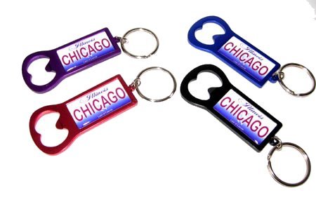 Chicago Bottle Opener License Keychains - Set of 4