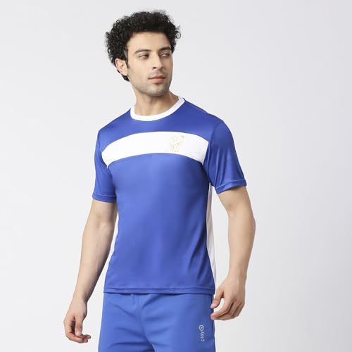 Image of playR x MI Fan Tee 2023 - Men's Solid Regular Fit Half Sleeve T-Shirt, Lightweight, Stylish Cricket Fan Jersey Casual for Training, Outdoor & Match Day Activewear - All Season