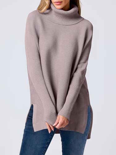 ANRABESS Womens Turtleneck Oversized Sweaters Fall Outfits,Almond,M - image 5