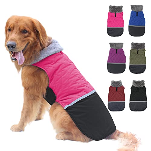 EMUST Dog Coat for Winter, Waterproof Dog Jackets for Cold Weather with Fleece Collar, Reversible Puppy Clothes for Small Dog, Windproof Dog Clothes Dog Apparel, S
