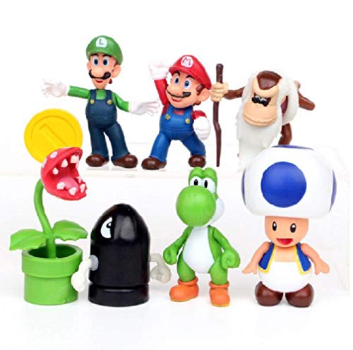 Super Mario Toys â€“ Set of 7 Mario Figures with Luigi,Toad, and Yoshi â€“ Mario Action Figures â€“ Mario Playset for Playing or Decoration- 3-inch Super Mario Figures