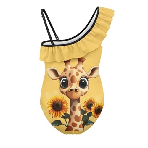Image of Xpyiqun Swimsuits for Girls 3-14 1-Shoulder Ruffle Bathing Suit One Piece Adjustable Halter Swimming Wear
