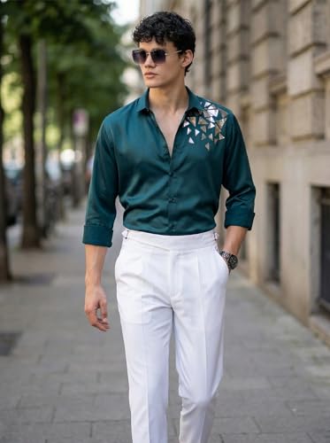 Image of IndoPrimo Men's Stylish Satin Shirt for Party, Formal, Daily and Casual Wear Full Sleeve Shirt for Mens - Trio