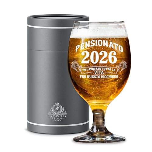CROWNLY CRYSTAL Bicchiere Da Birra Personalizzato Regalo Pensione Uomo Pensionato 2026 Ho Lavorato Tutta La Vita Per Questo Bicchiere In Vetro Con Scatola Regalo Premium