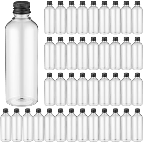 50 Pack 3.4 oz Travel Bottles Plastic Empty Bottles Leak Proof with Aluminium Screw Cap Portable Dispensing Squeeze Refillable Containers for Travel Liquid Essential Oil (Black)