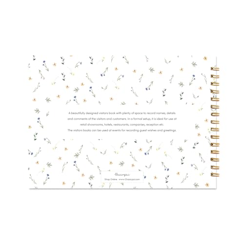 Image of Visitor Book - 8 x 12 Inches | Small Flower Pattern Wire Bound Guest Register for Hotels, Offices, Exhibitions & Business Use | Medium Size Visitor Log Book for Reception & Front Desk