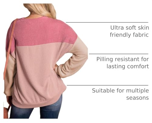 Image of Dokotoo Womens Tops Fashion 2026 Color Block Long Sleeve Shirts for Women Crewneck Knitted Casual Loose Blouses