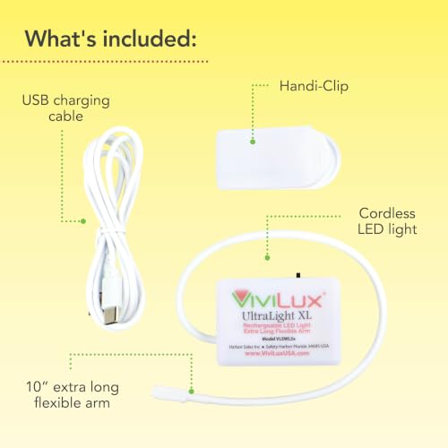 Image of ViviLux Cordless XL LED Sewing Light, 1500 Lumen LED, Extra-Long Gooseneck | Handi-Clip + Tape Mount, Extra-Long Flexible Arm, 20+ Hr Battery, Attachable LED Hobby Light for Sewing, Quilting & Crafts