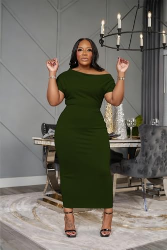 Image of YeGine Women Plus Size Bodycon Long Dress Off Shoulder Sexy Slim Elegant Dresses